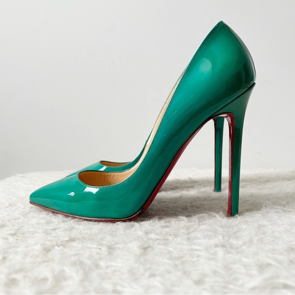 Christian Louboutin Shoes - Christian Louboutin Pigalle Jade Green Patent Leather Pointed Toe Heels EU 37